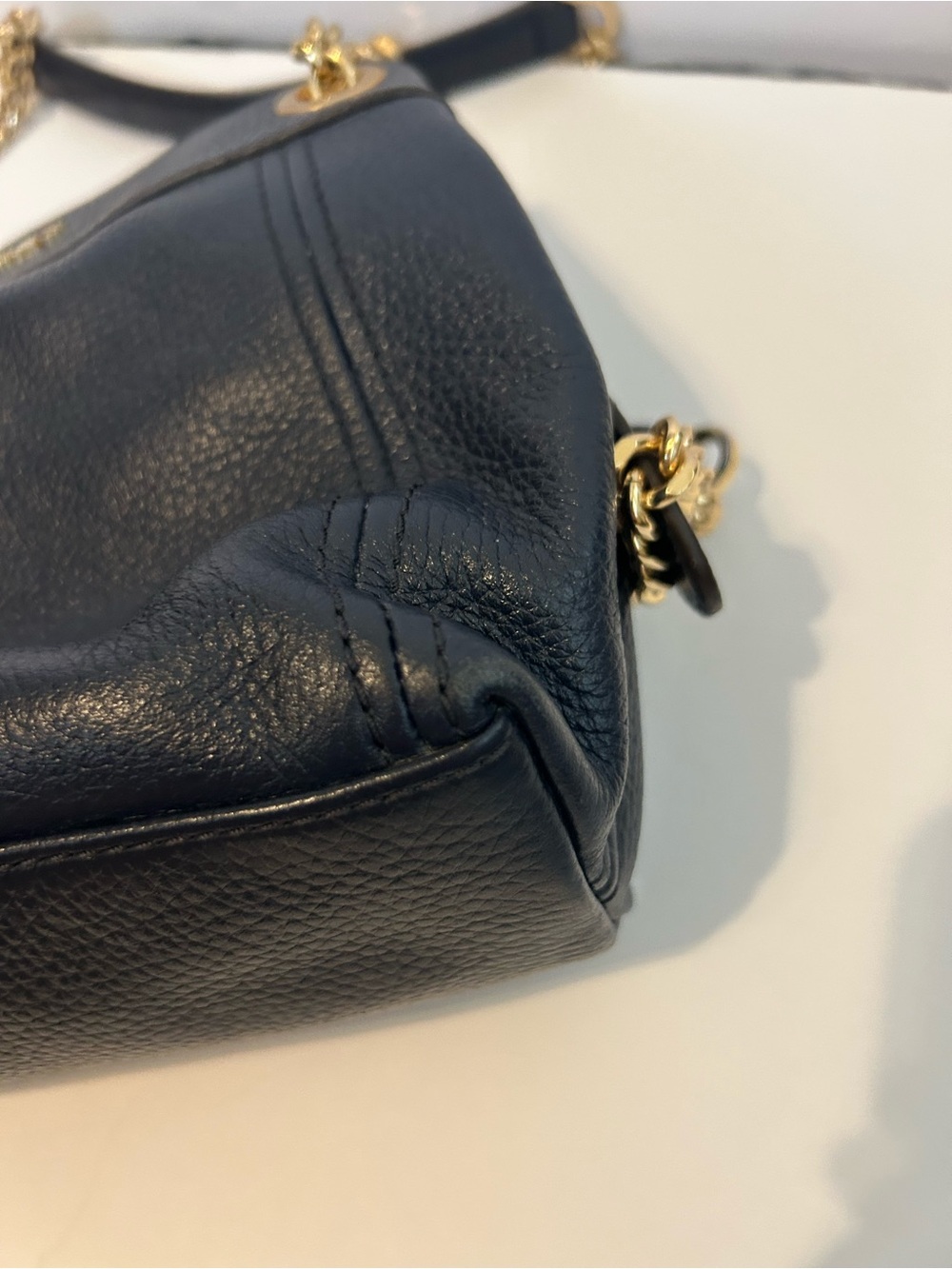 Michael Kors Jet Set Chain Shoulder Tote Navy Pebbled Leather Gold Hardware - Picture 7 of 13